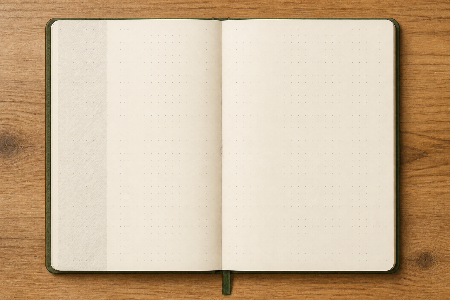 Open notebook with a faint center fold mark and a shaded left-side column indicating where habit labels will go.