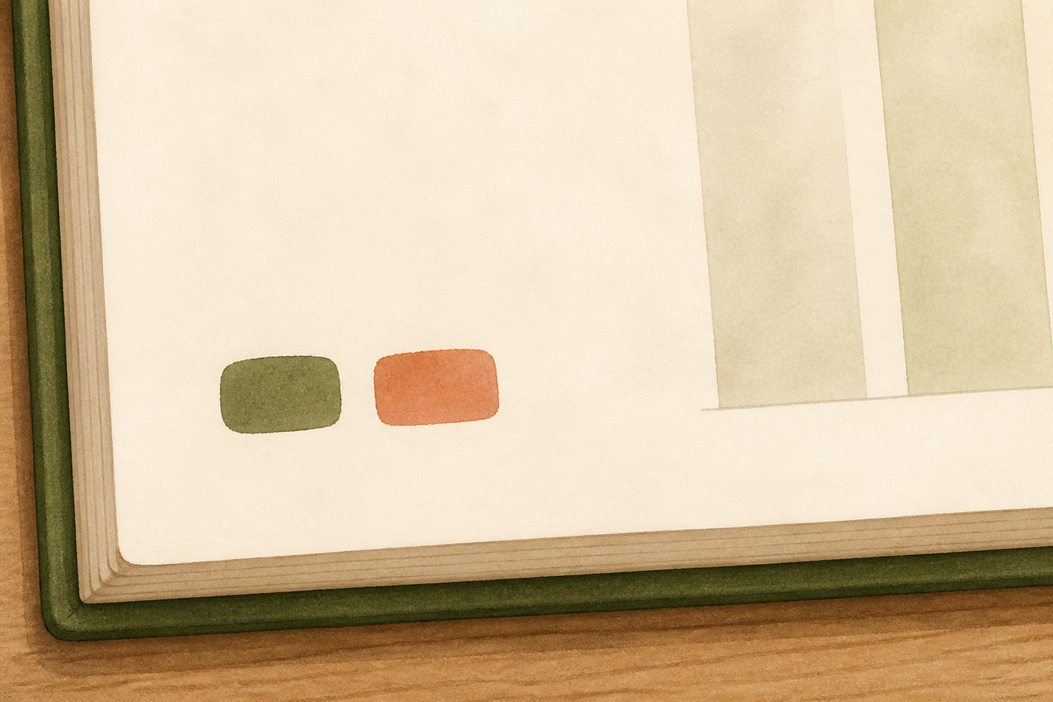 Lower corner of the spread showing a small colored key and a couple of lightly shaded columns to indicate weekends or milestones.