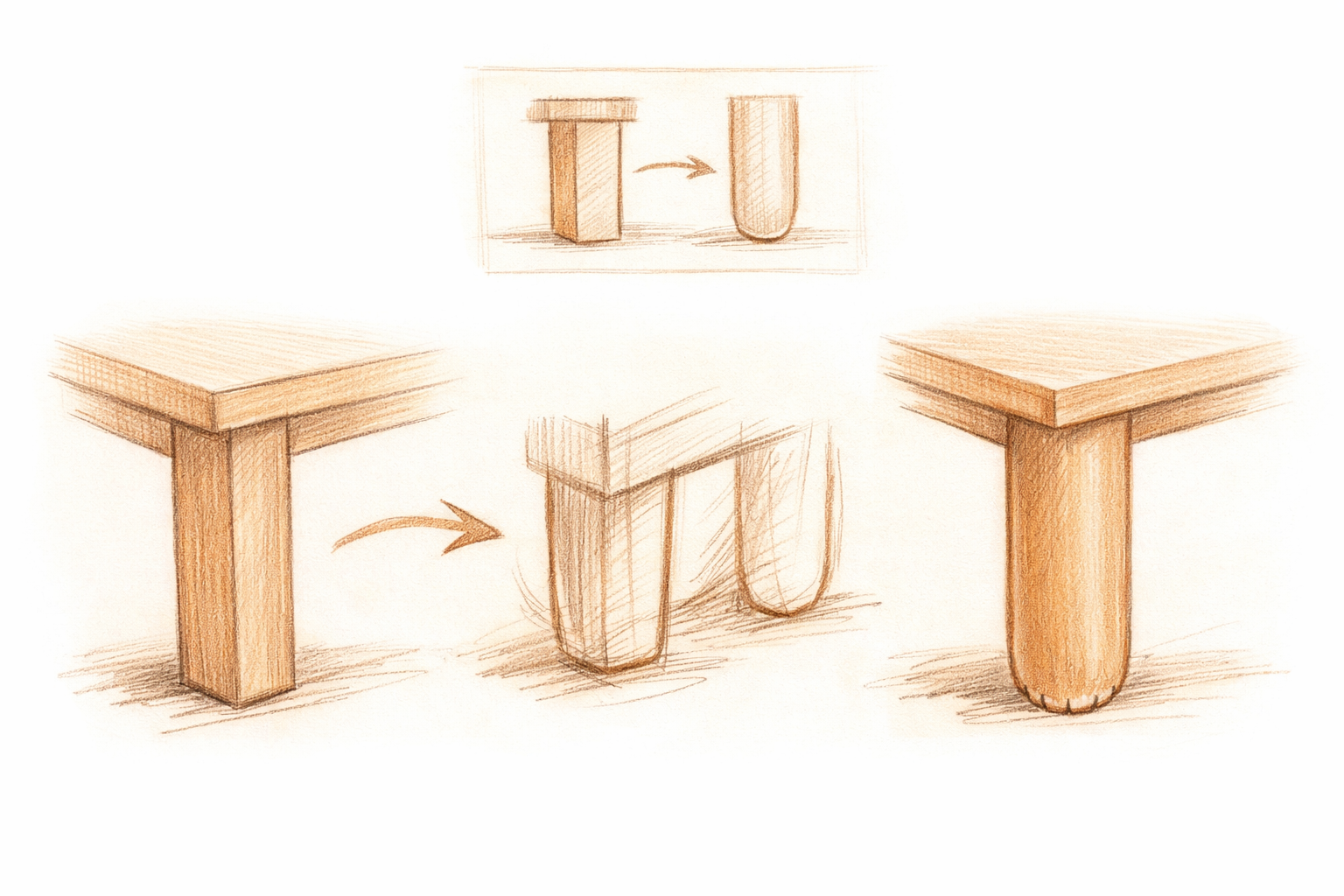 Blocky legs are refined into rounded legs with small toenail marks.