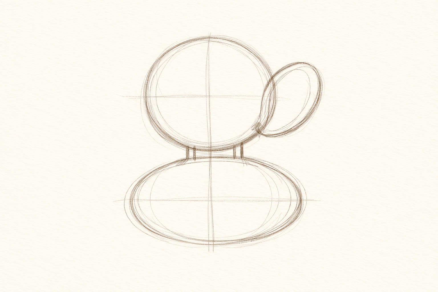 A neck shape joins the head circle to the body oval, and a large oval marks the elephant’s ear.