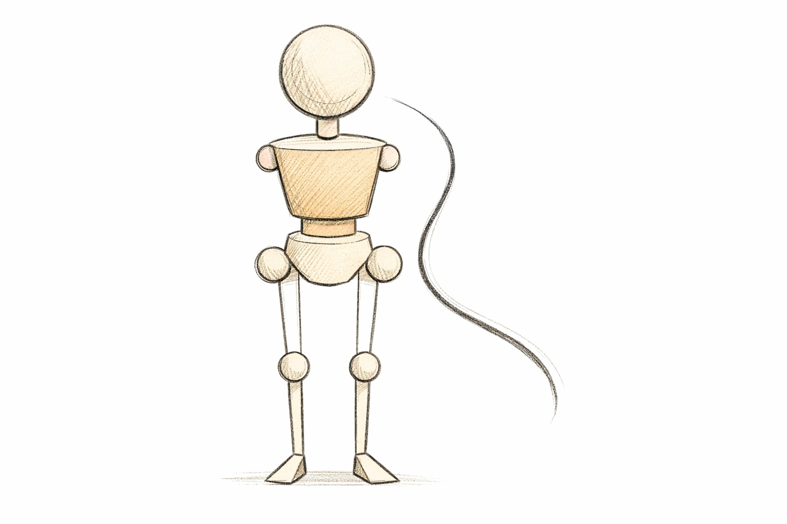 A light S-curve line extends from the head circle to show where the trunk will go.