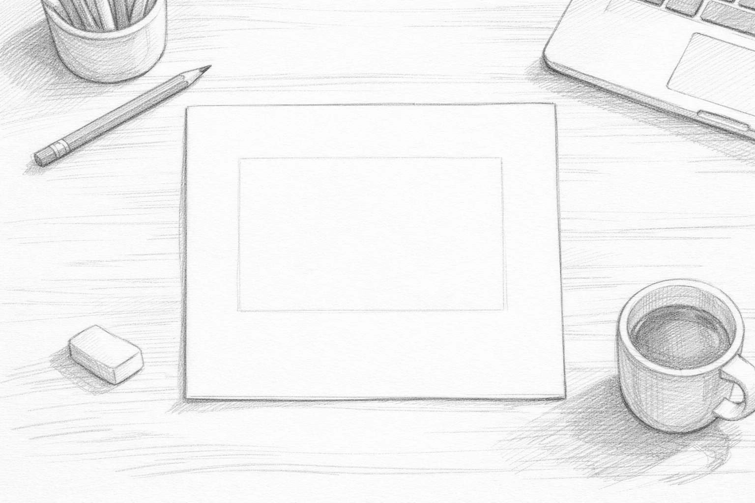 A light pencil rectangle centered on a blank sheet of paper.