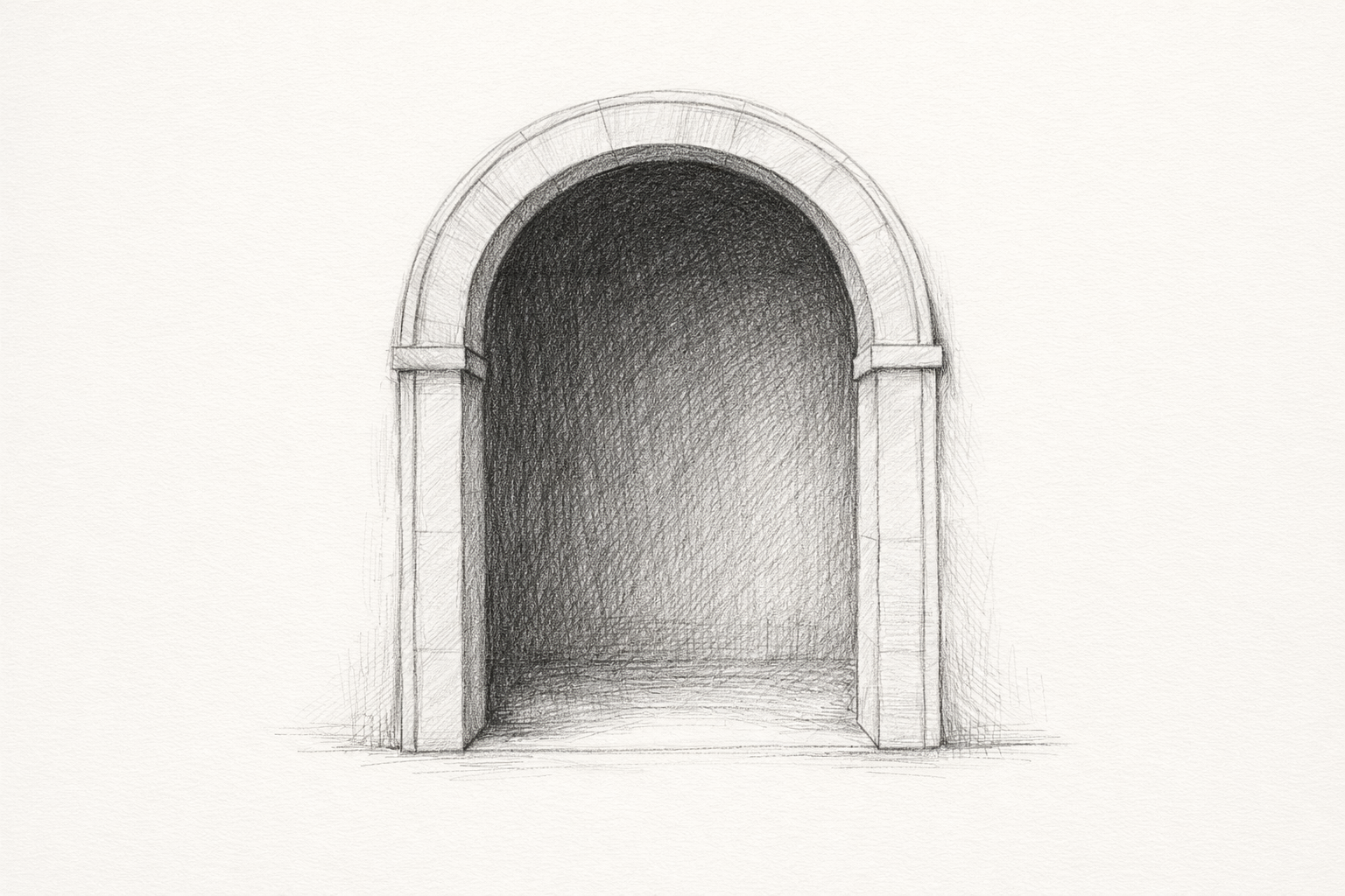 An outlined rock arch with its inner opening and rim thickness drawn.