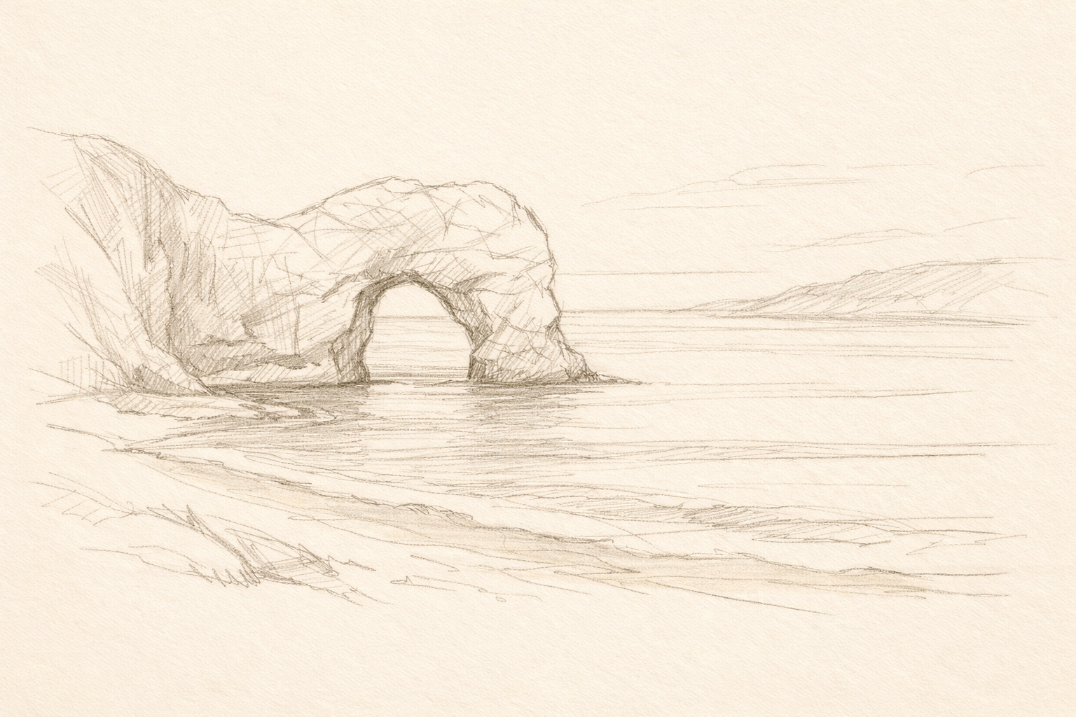 The arch outline now includes shoreline and broad horizontal water shapes.