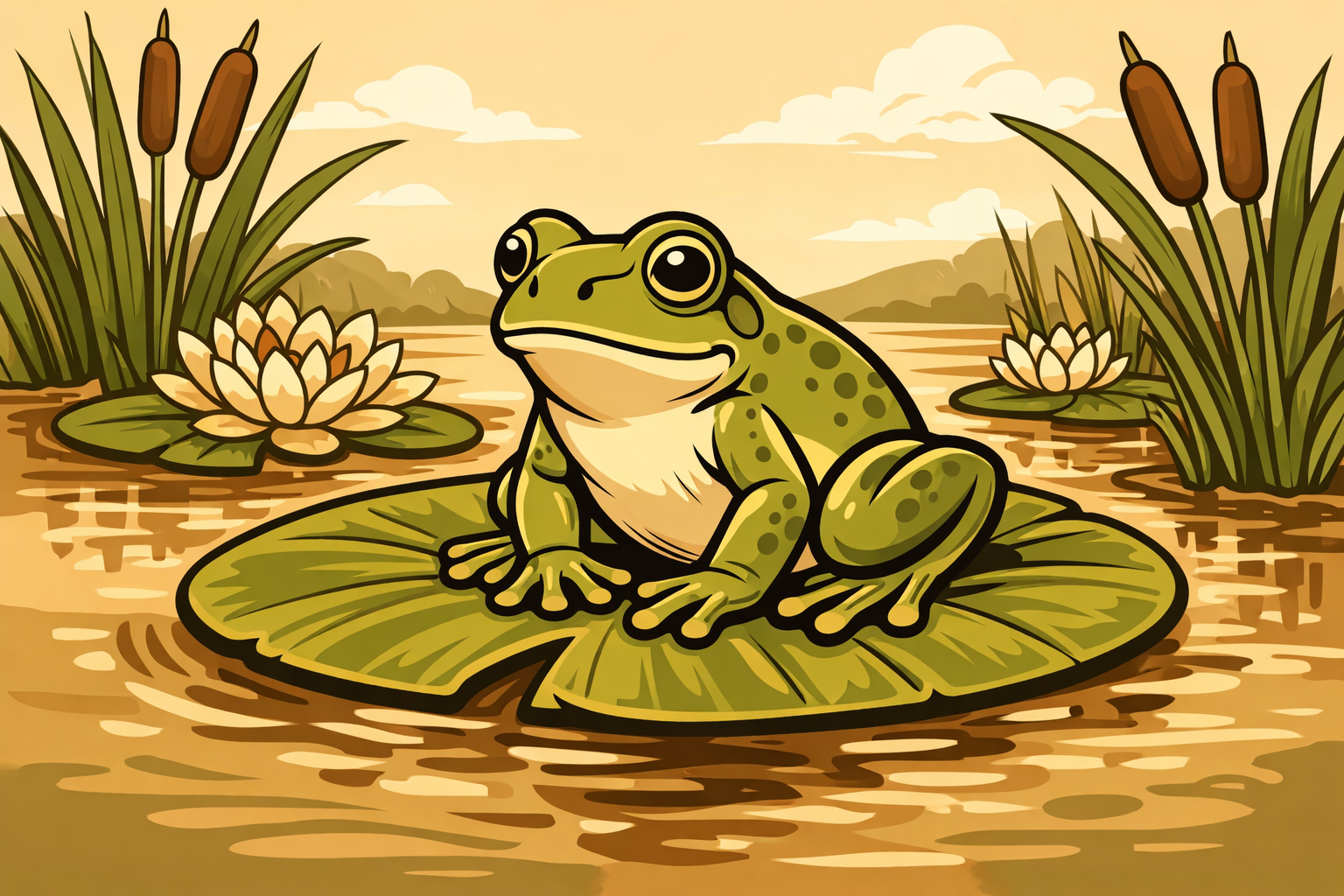 A clean frog outline with connected head, body, and folded legs.