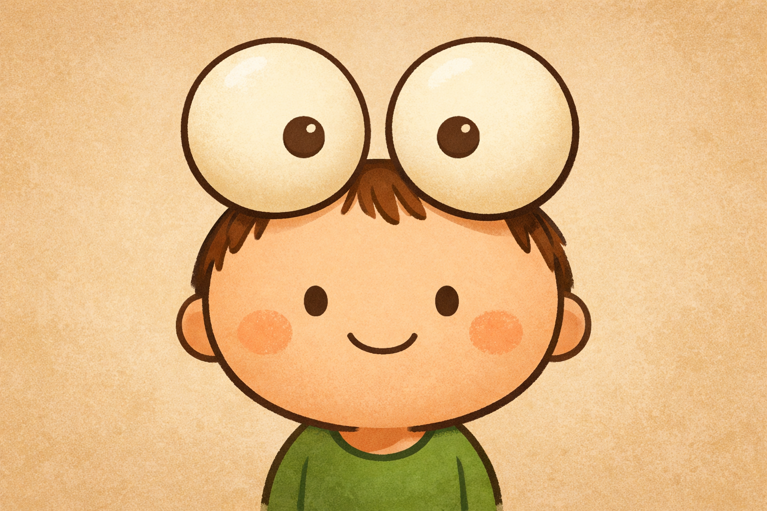 Two big round eyes sitting atop the frog’s head with small pupils.