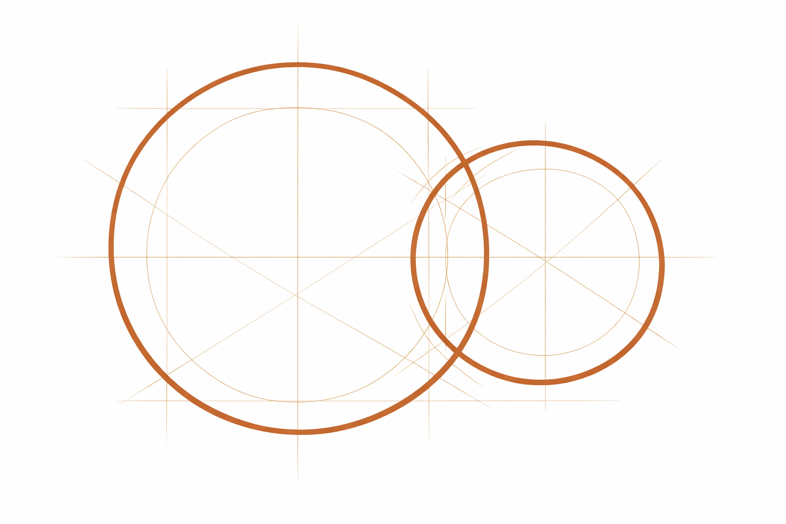 Two lightly drawn overlapping circles: a large one for the skull and a smaller one for the muzzle.