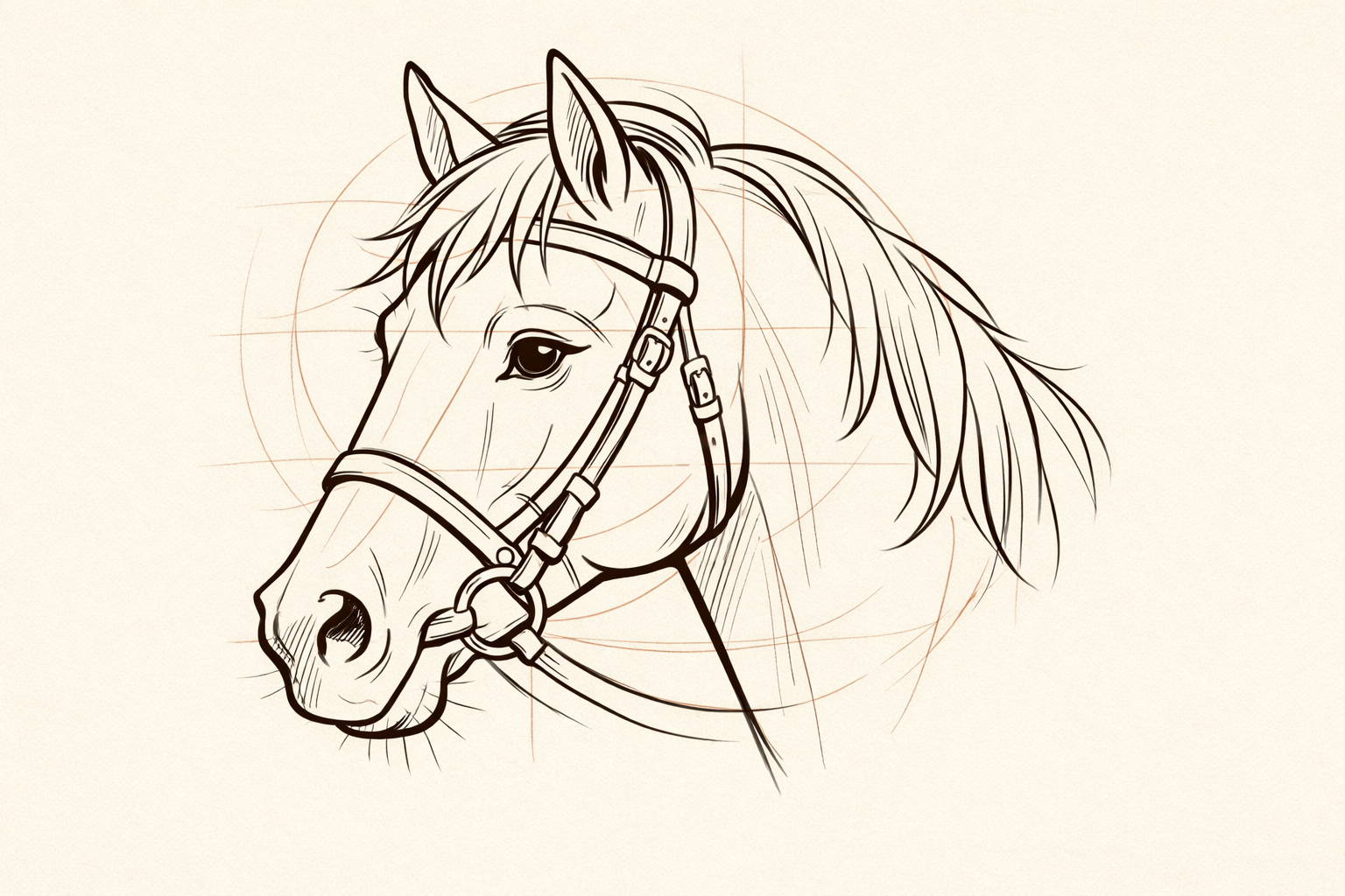 Clean, darker outline of the horse head with construction lines erased.