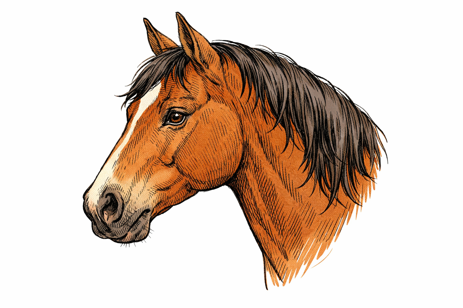 Completed side-view horse head drawing with balanced proportions and smooth contours.