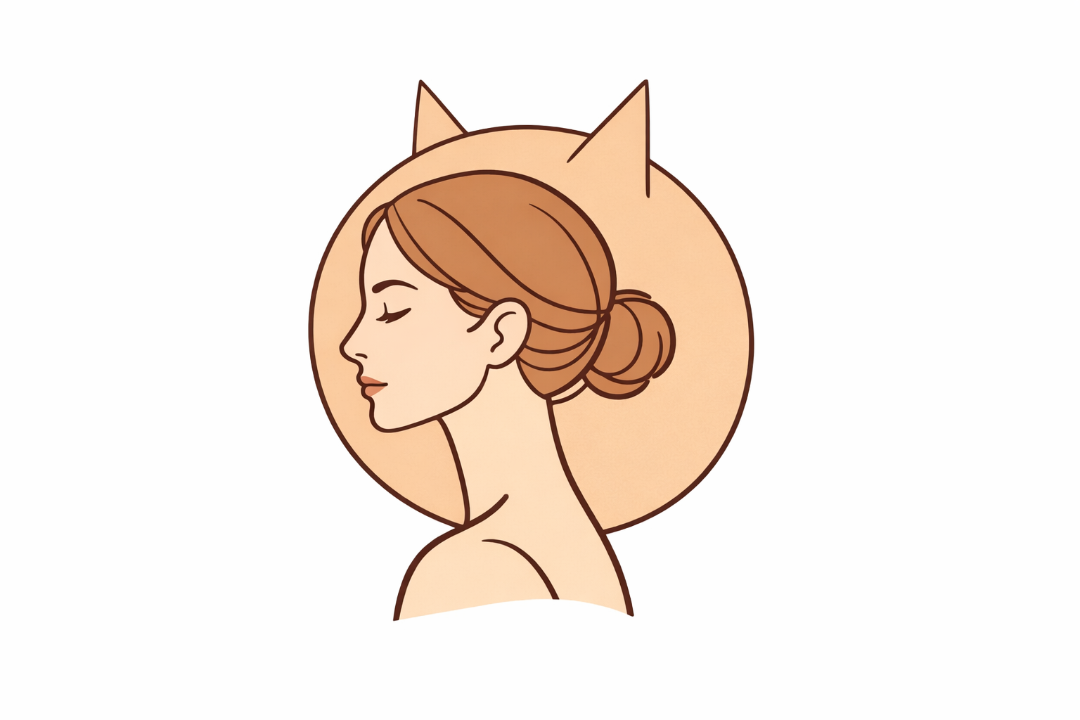Two slim triangular ear shapes placed on the top rear of the skull circle.