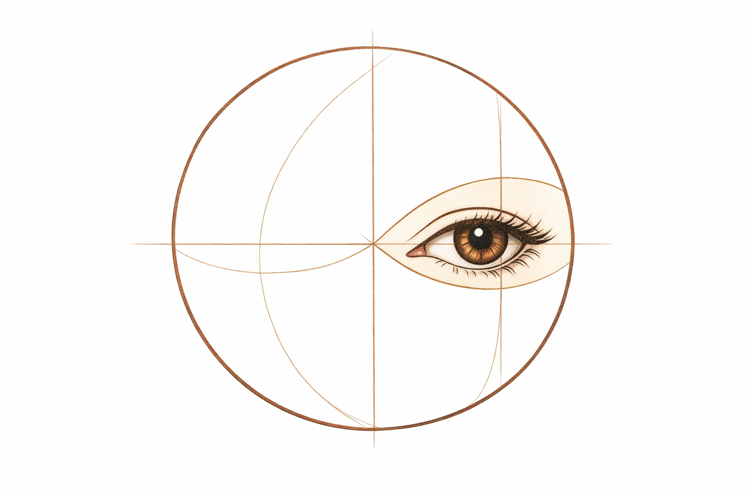A small almond-shaped eye set in the upper rear area of the large circle.