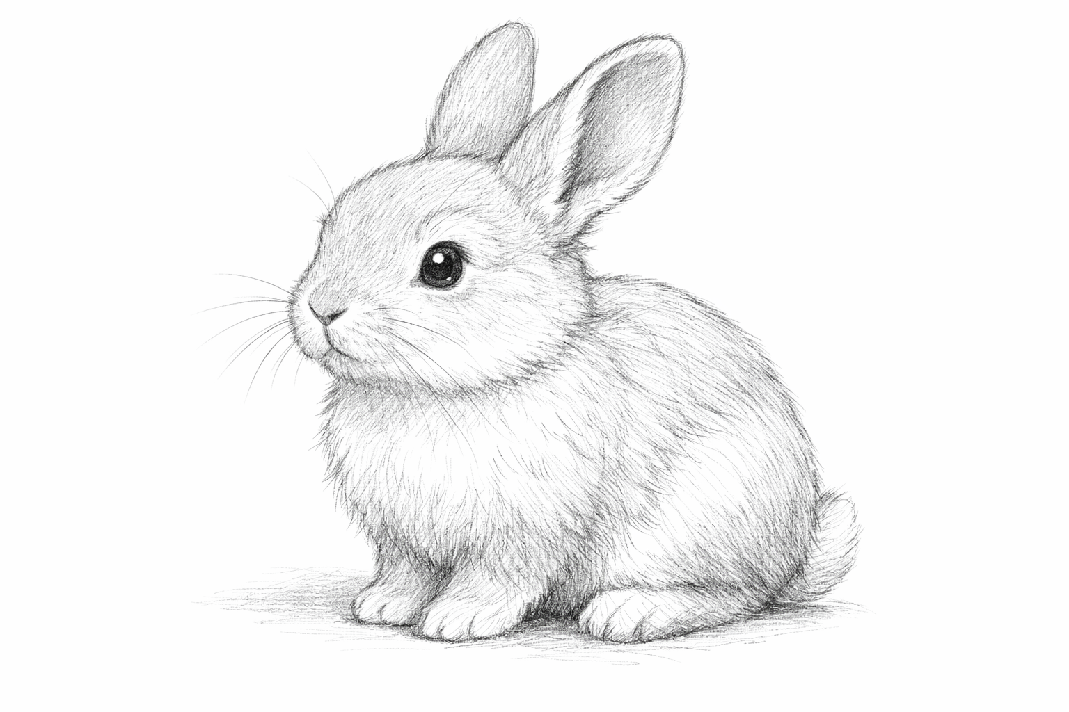 The rabbit drawing shows soft shading under the belly and jaw and inside the far ear to suggest light from above-left.