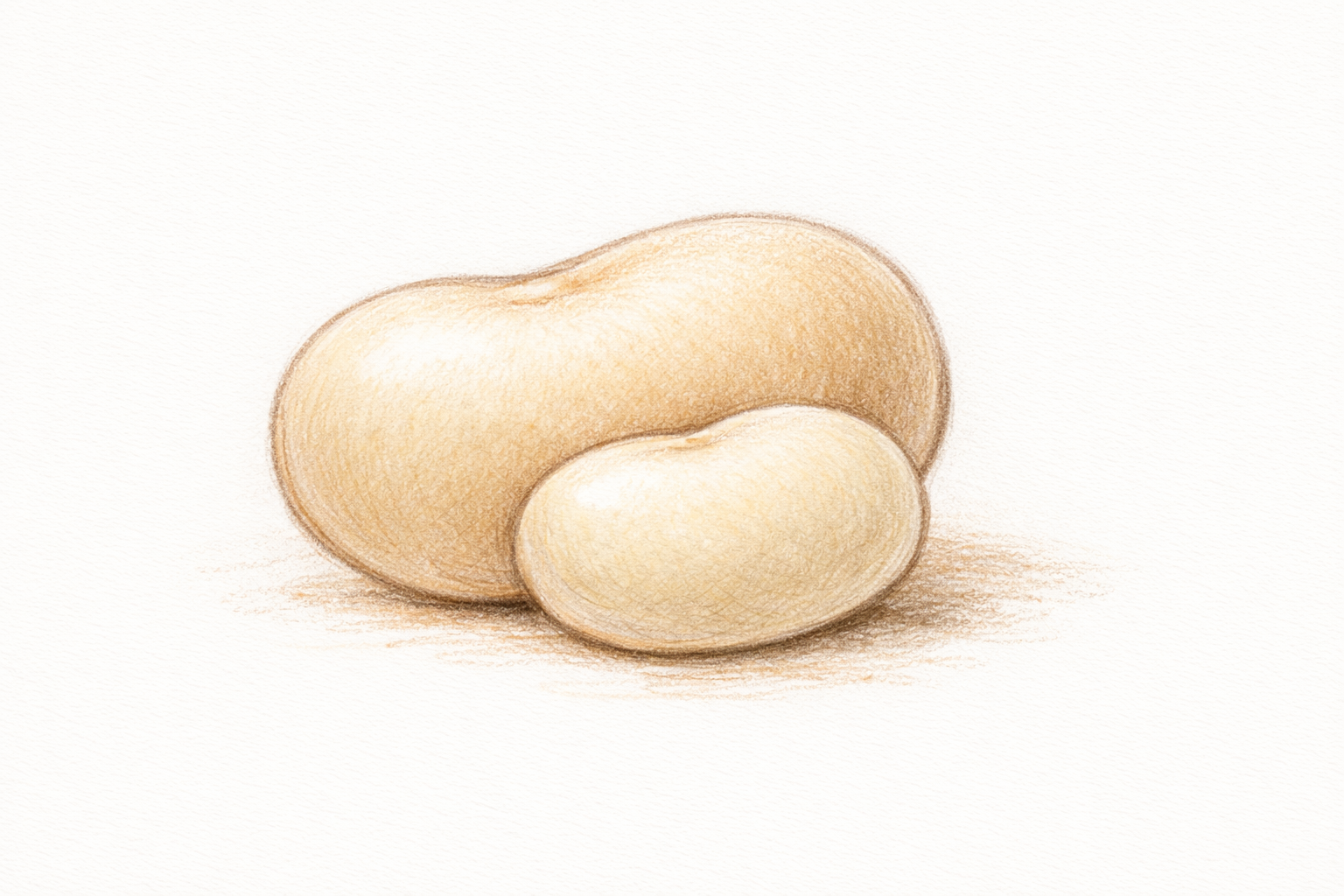 A small bean shape overlaps the front of a larger bean shape, forming the head and torso guides of the rabbit.