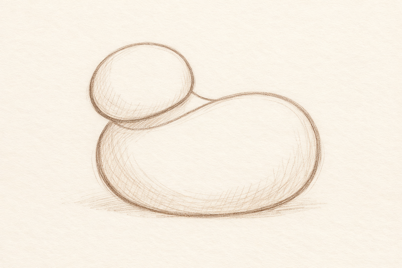Two curved lines connect the head bean to the body bean, forming a neck on top and a deeper chest curve below.