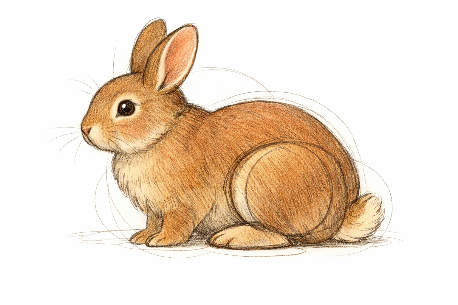 A rounded haunch shape is added at the back of the body with a small flattened oval on the ground for the hind foot.