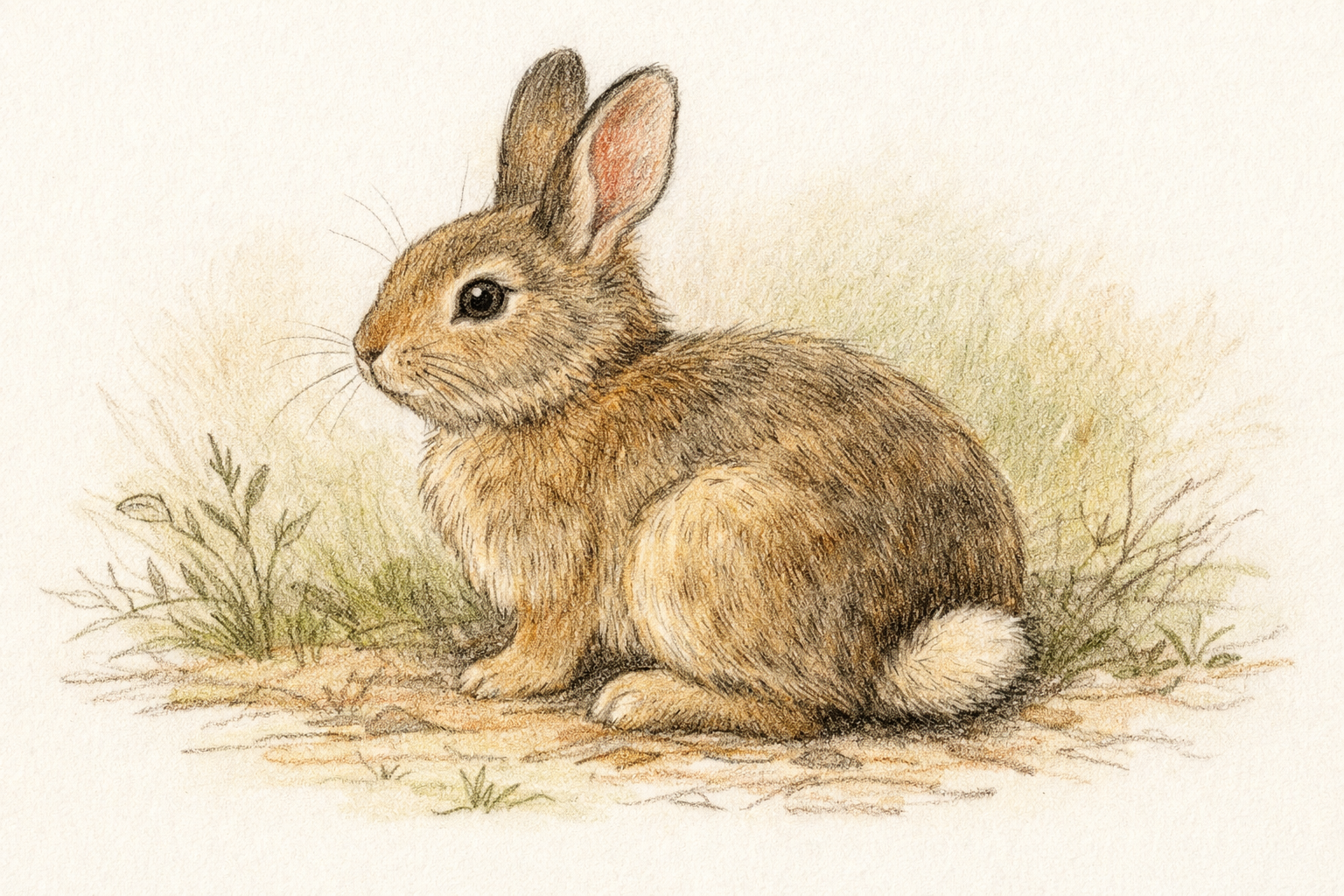 A small fluffy oval tail is added low on the rabbit’s back near the hind leg.