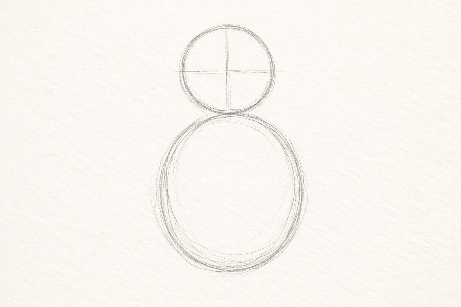 A head circle with faint vertical and horizontal guidelines over a larger body oval.
