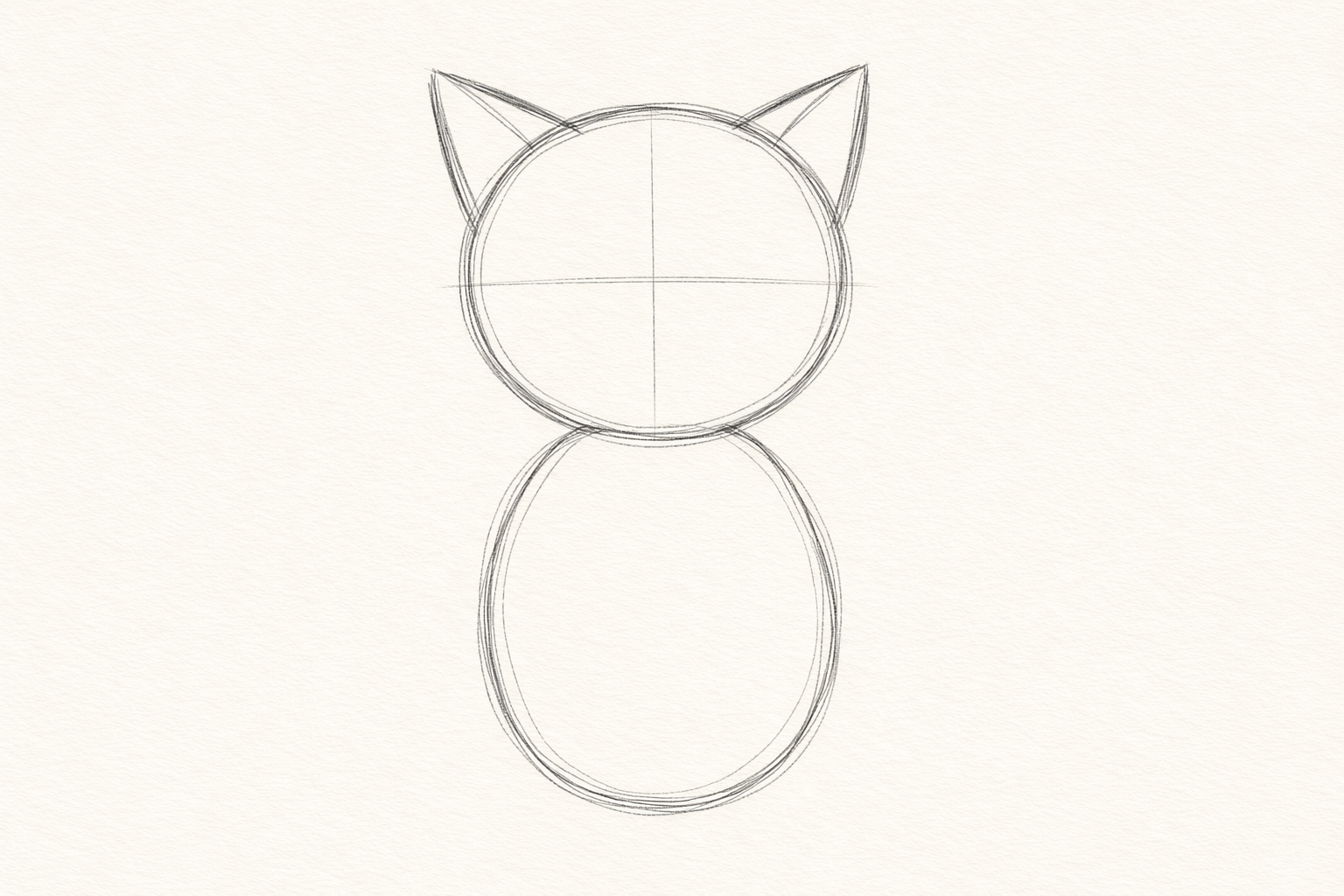 Two triangular ear shapes sit on top of the head circle above the body oval.