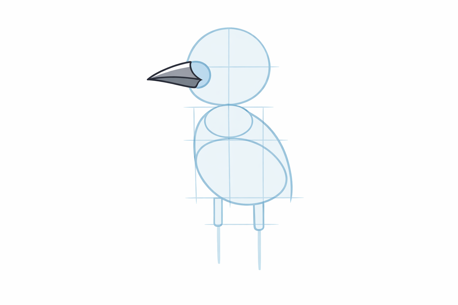 A small sideways teardrop sits at the front of the head oval to mark the penguin’s beak.