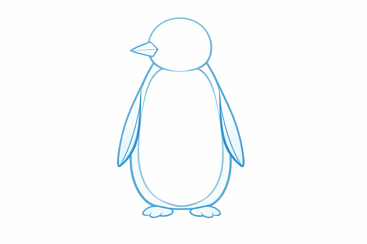 Narrow teardrops on each side of the body indicate the penguin’s flippers.