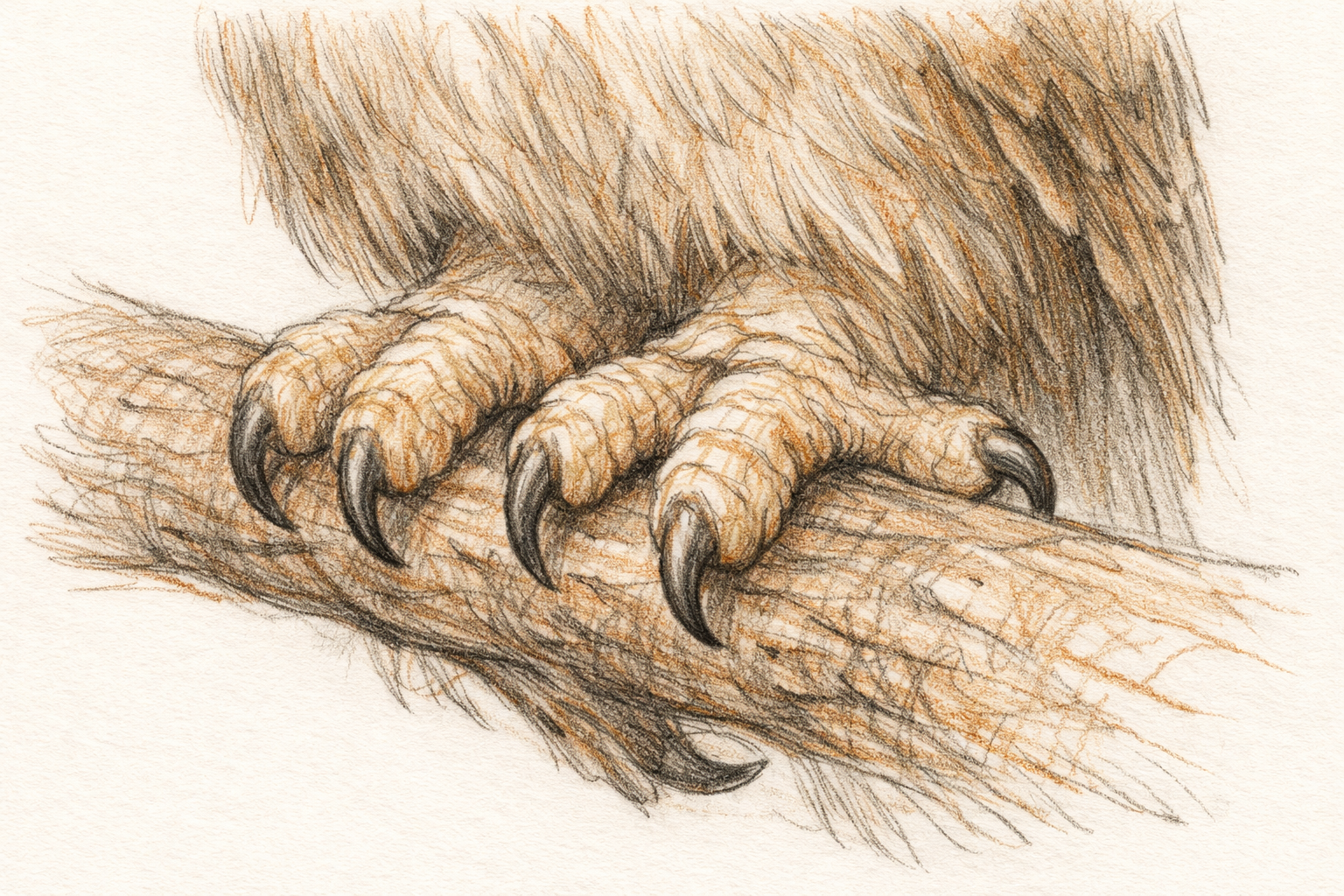 Owl talons wrapping over and under the branch.