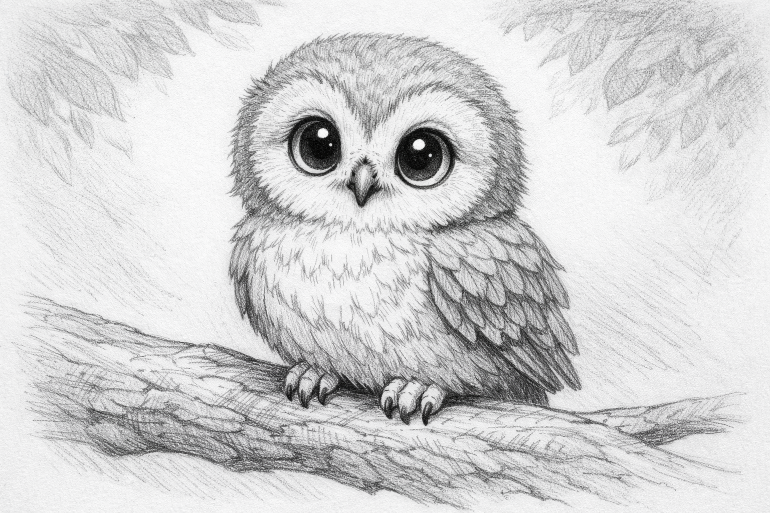 Shaded owl perched on a branch with defined eyes and soft shadows.