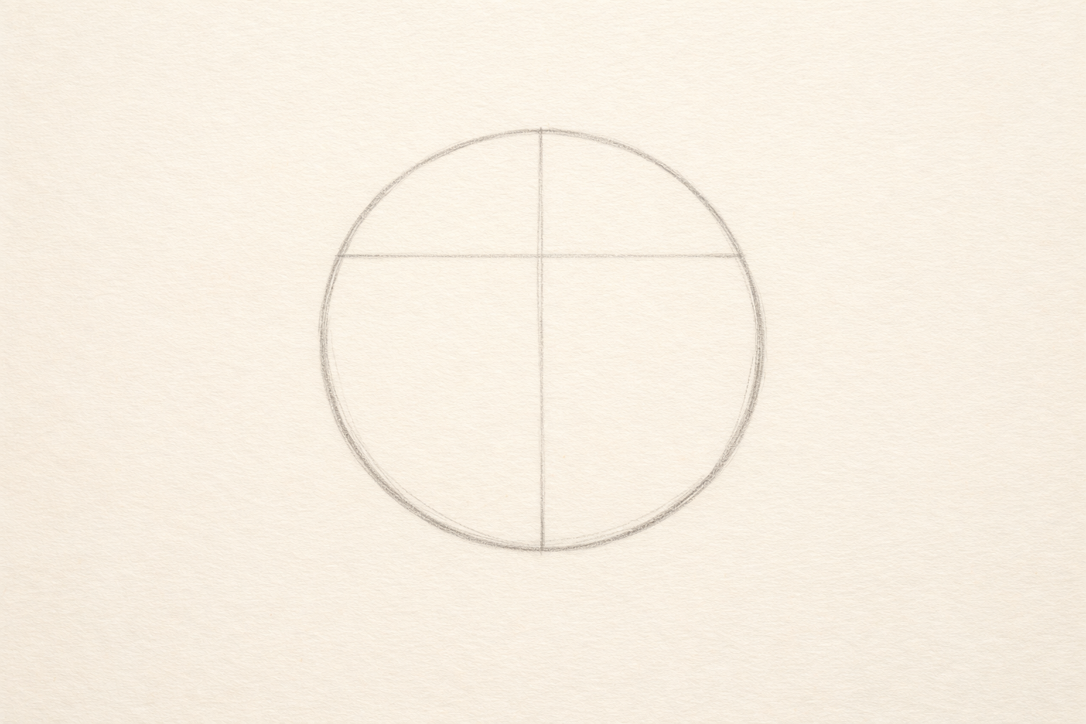 Guideline cross on the head circle showing center and eye level.