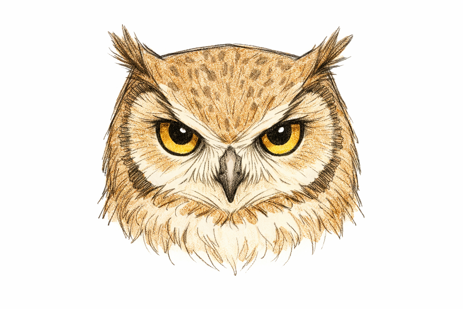 Refined owl head outline with optional small feather tufts.