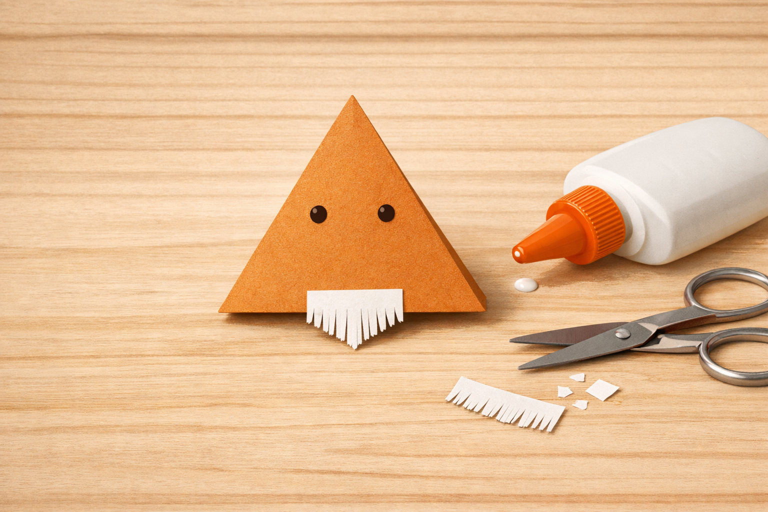 A small fringed paper piece being attached under the bookmark’s bottom tip as a beard.