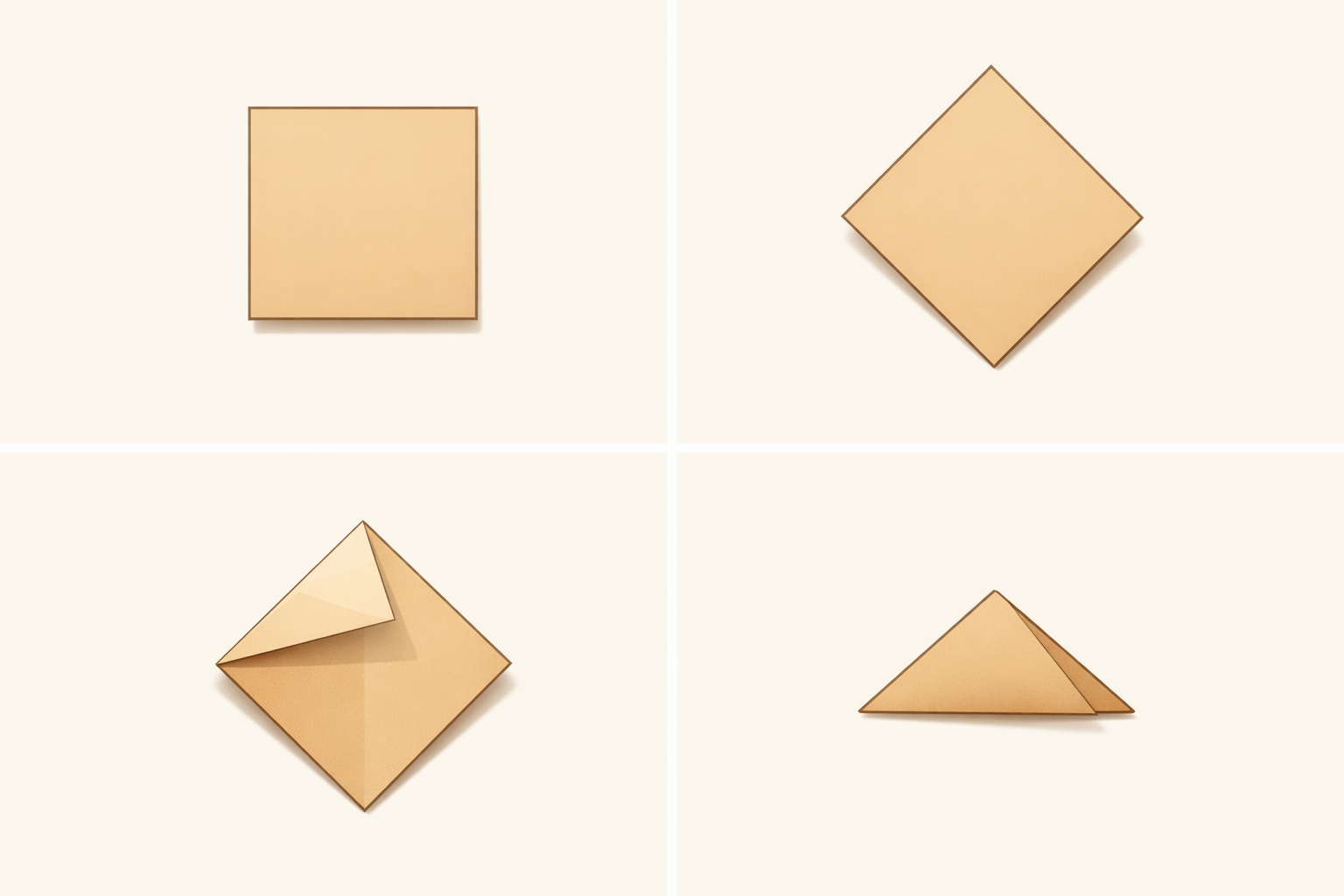 A square of paper rotated to a diamond and folded into a triangle with a sharp base crease.