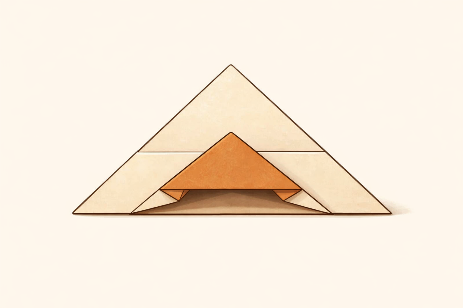 A paper triangle with the top layer’s point folded down to the base, forming a pocket flap.