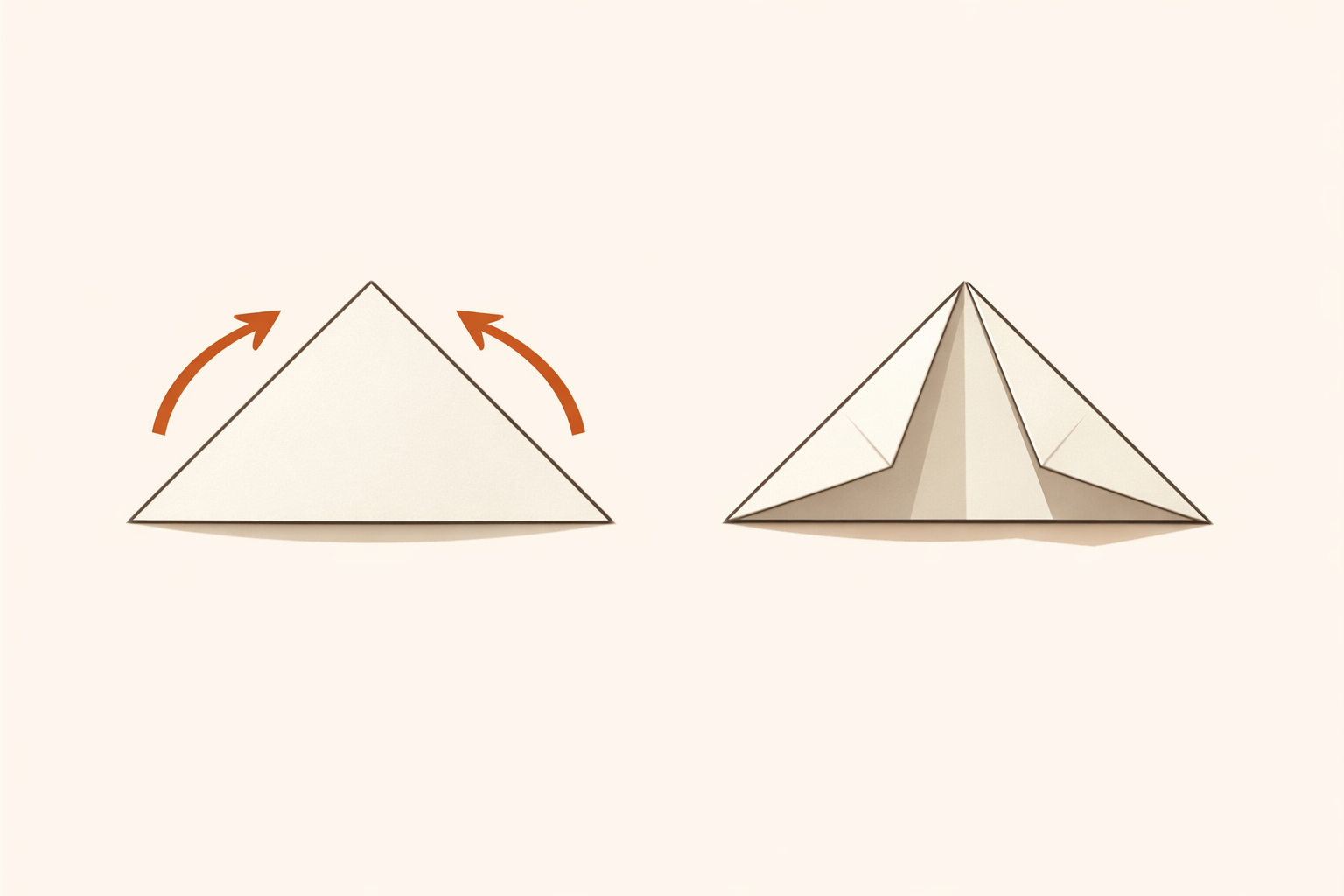 Left and right tips of the triangle folded upward to touch the top point.