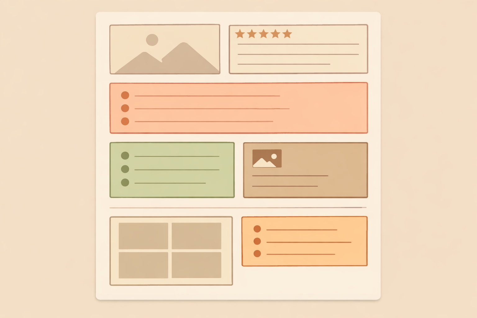 A review-style notebook page with simple boxed areas and bullet points.