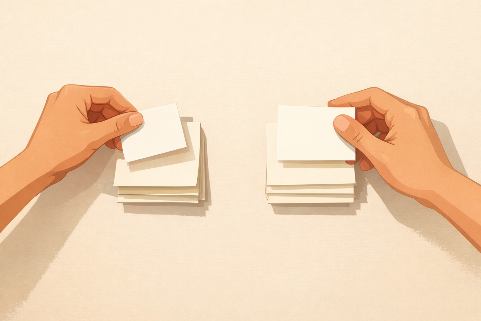 Hands taking down some blank notes and putting up new ones during a weekly refresh.