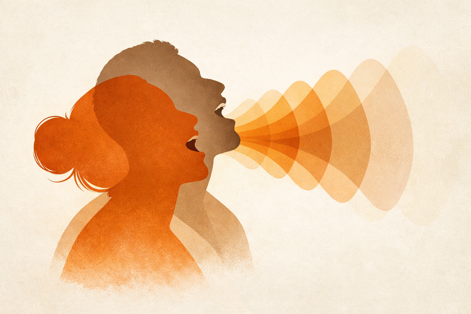 Two silhouettes with staggered sound waves showing a shadowing effect.