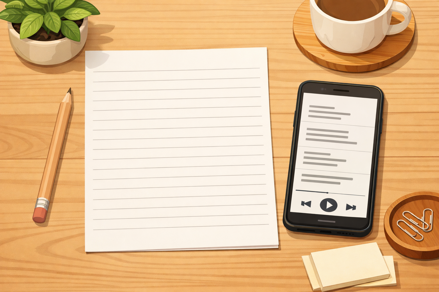 Neatly formatted lyrics sheet beside a phone on a clean desk.