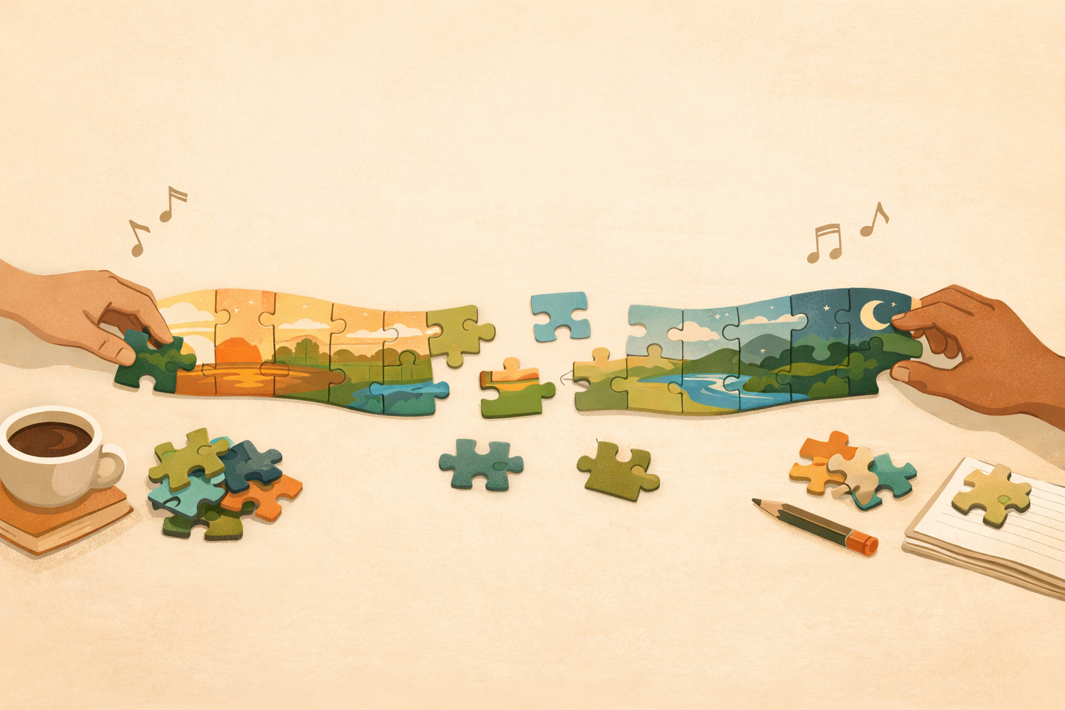 Lyric line represented as small puzzle pieces being connected in sequence.