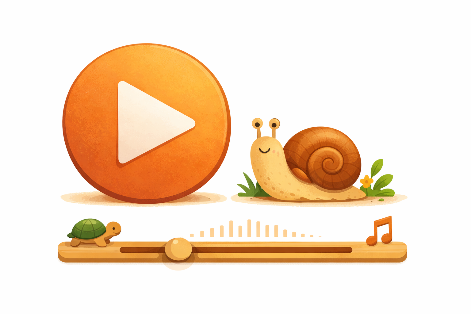 Playback controls showing a slightly slower speed indicated by a snail.