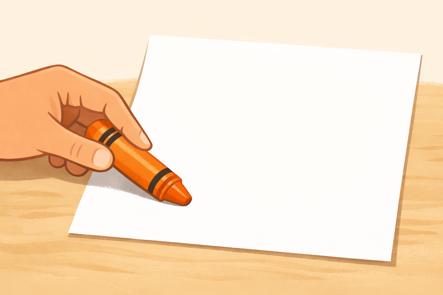 Crayon held sideways beside a blank sheet of paper.