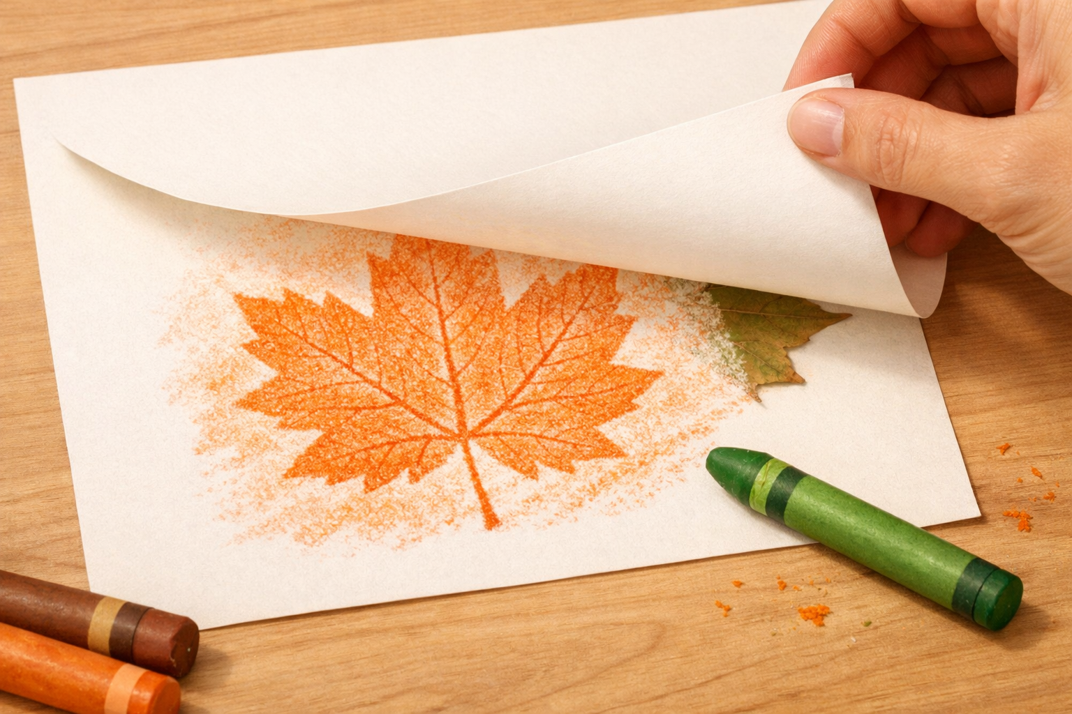 A clear leaf rubbing on paper with even texture and color.