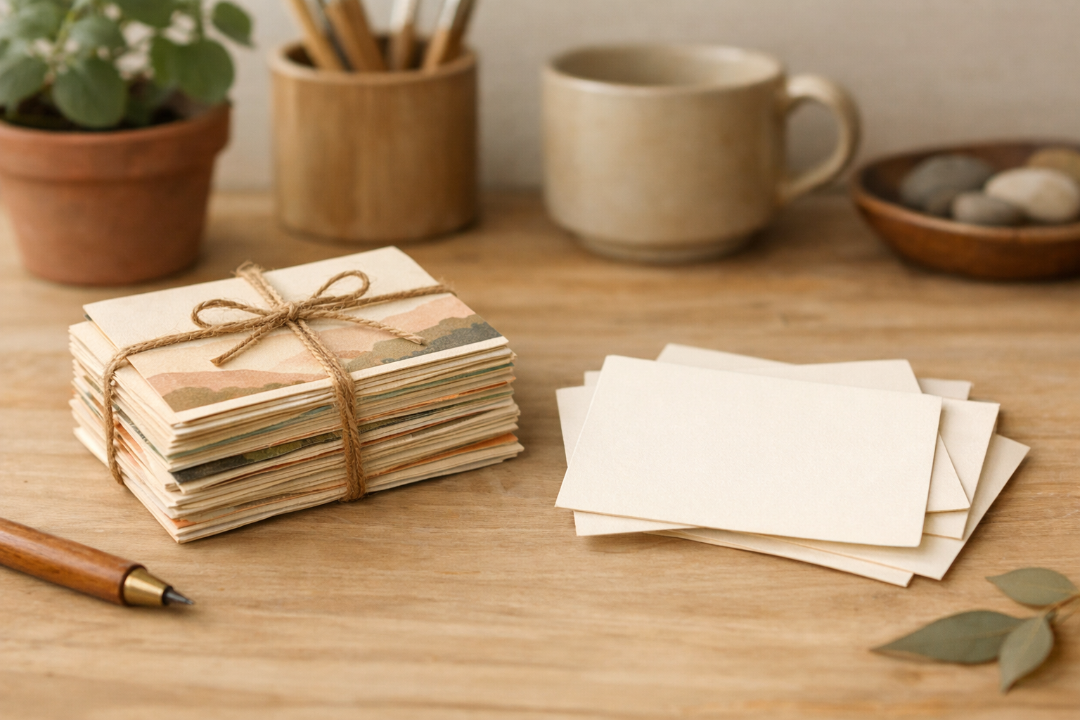 A small completed stack of flashcards ready to review beside unused cards.