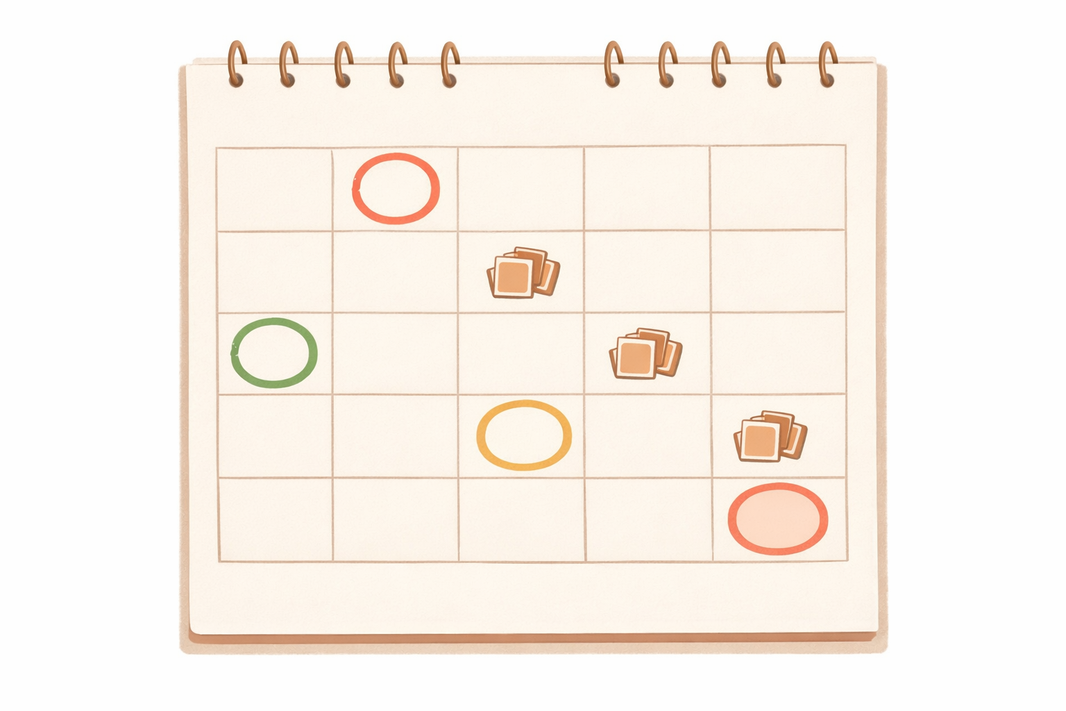 Calendar with a few days marked to represent spaced review times.