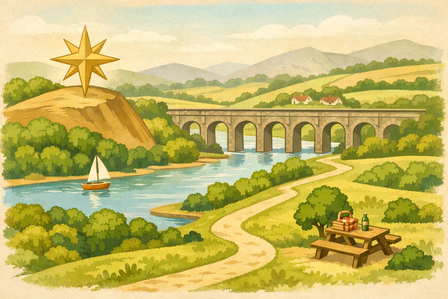 Viewpoint and picnic spot marked on a map near the viaduct.