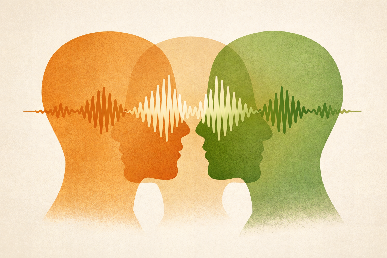 Overlapping heads with parallel waveforms to show shadowing and echo practice.